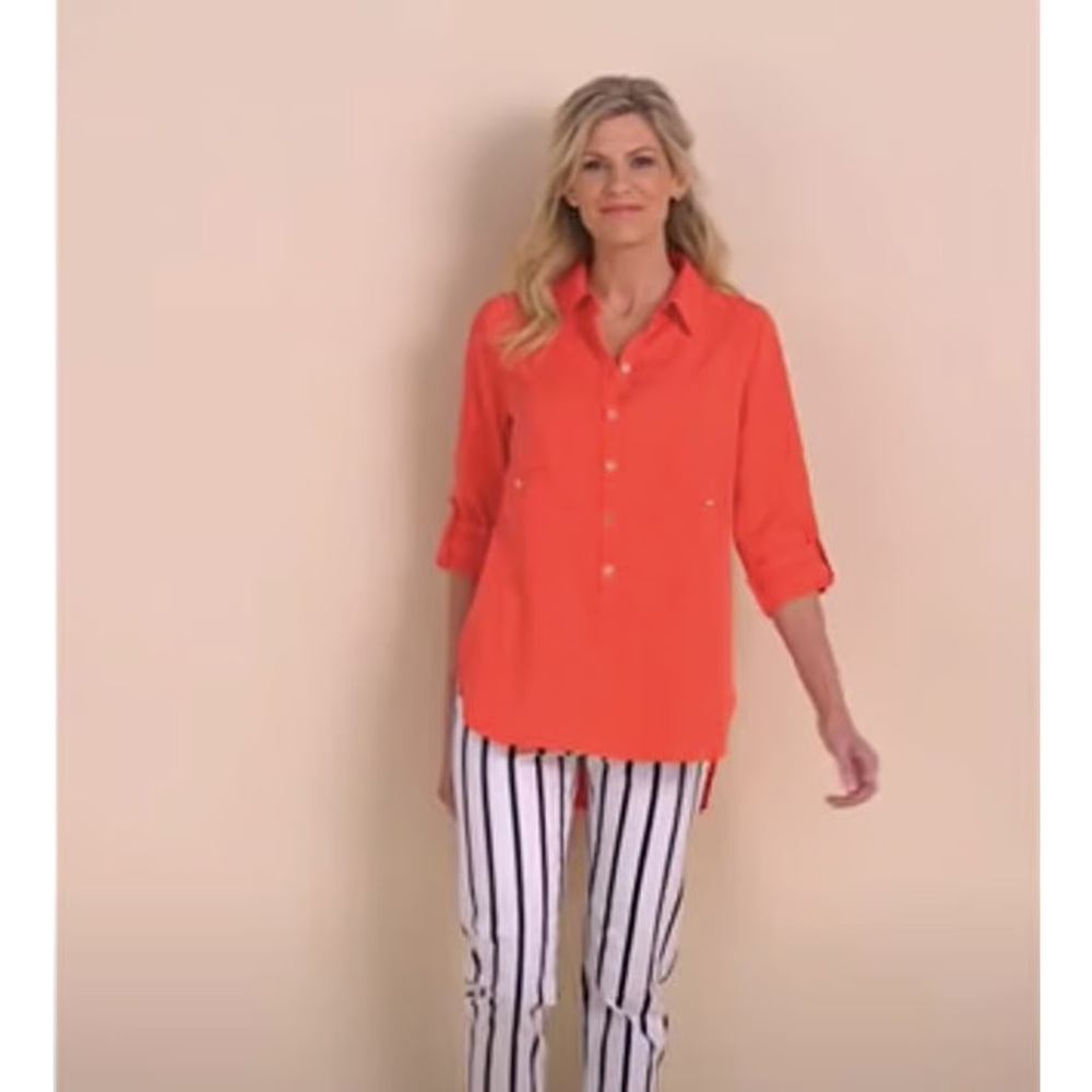 Soft Surroundings Coral Takara 100% Tencel Lyocell Roll Tab Sleeve Top Large
